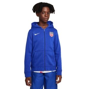 Nike USA 2022-23 Old Royal/White DN1194-452 Big Kid Full Zip Fleece Hoodie Large